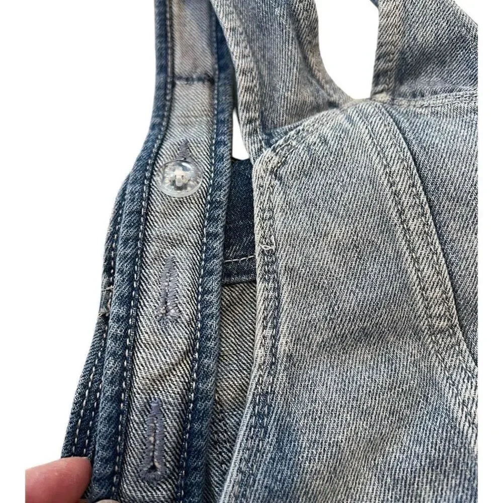 Old Navy Kids Girls Lace Pocket Washed Denim Short Overall Blue Large (10-12)